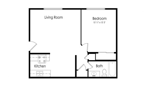 a floor plan of a studio apartment with a bedroom and a living room